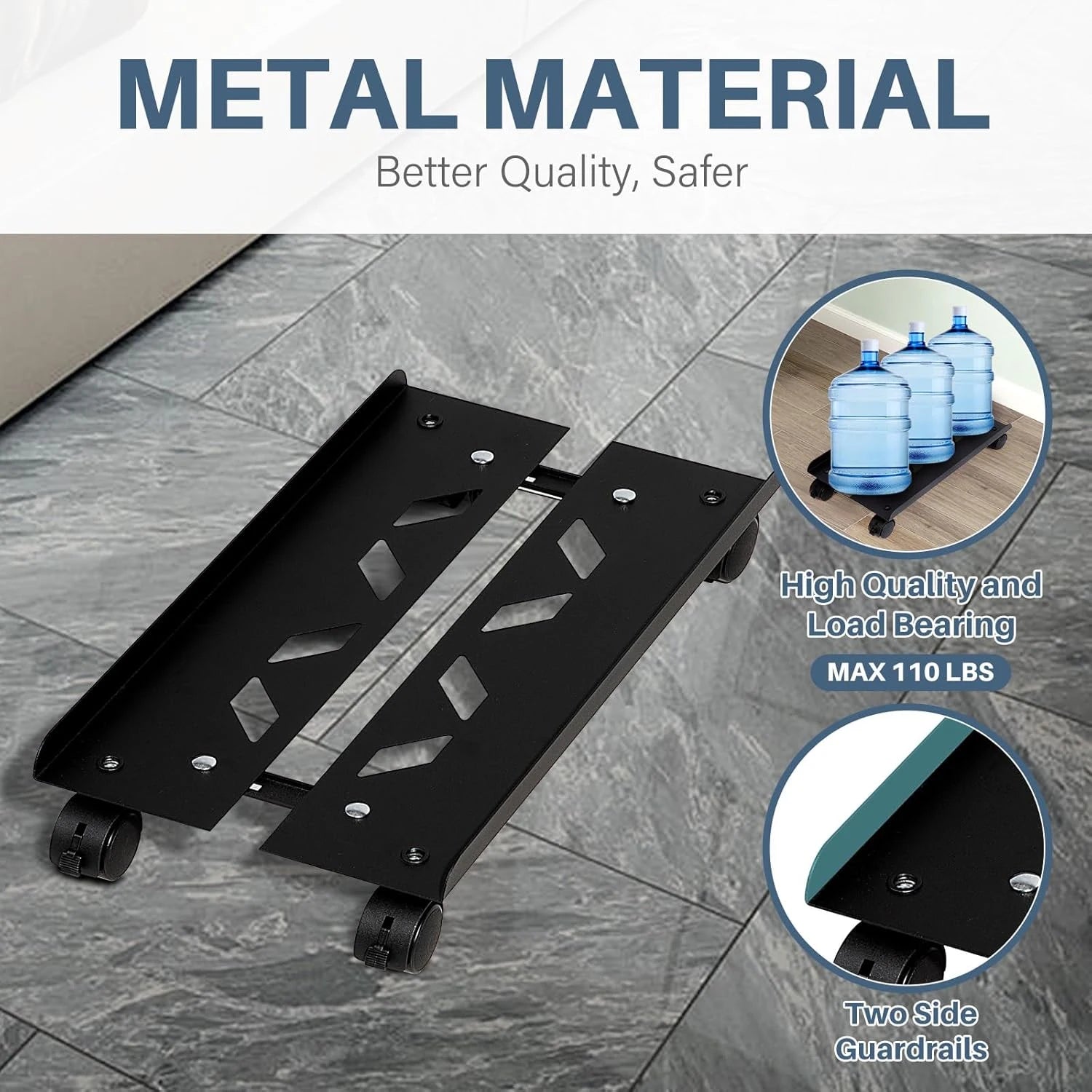 Adjustable Metal Computer Tower Stand, PC Floor Stand with 4 Caster Wheels Fits Most PC, under Desk CPU Holder PC Floor Cart