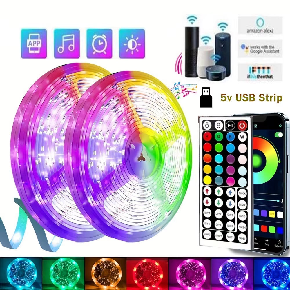 LED Strip Light RGB 1-30M 5050 15/LED USB Bluetooh Flexible Lamp Tape with Remote Control for TV Backlight Home Party Decoration